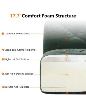 140" Green Velvet Tufted Boneless Sofa with Ergonomic Design, No Assembly