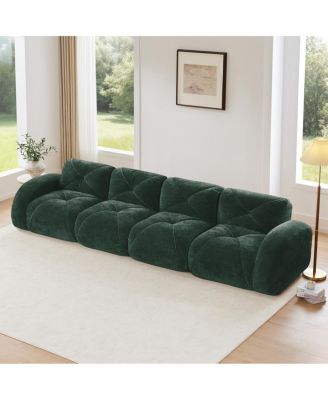 140" Green Velvet Tufted Boneless Sofa with Ergonomic Design, No Assembly