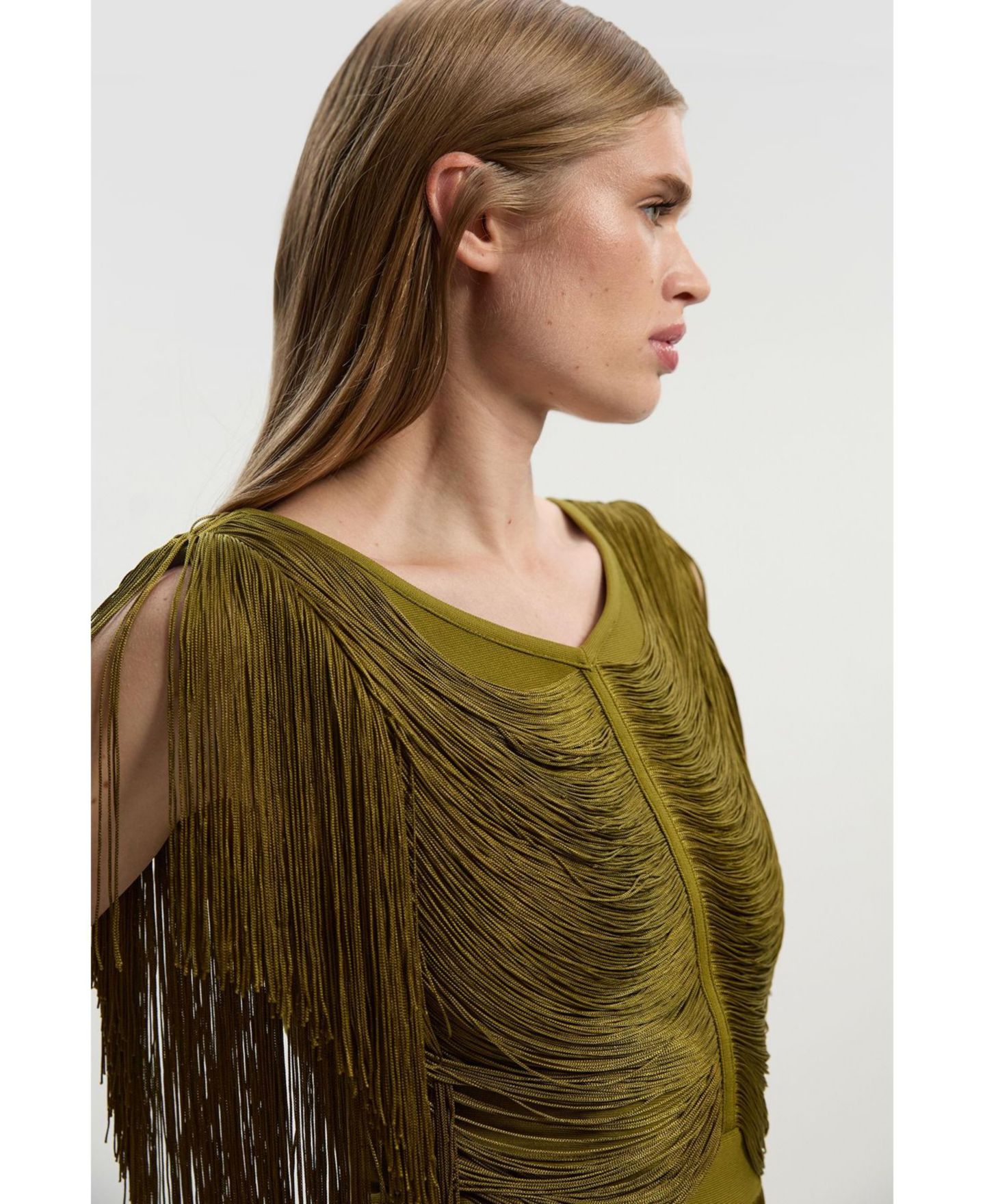 Женский топ Karen Millen Draped Fringe Knitted, цвет: Оливковый — фото 4