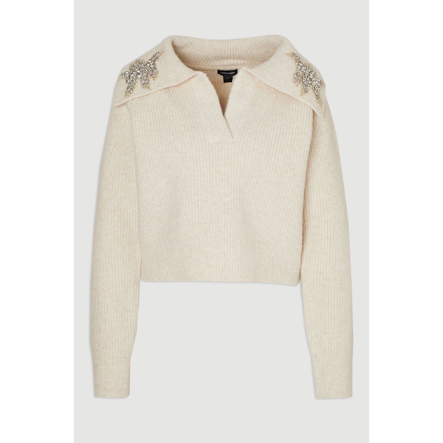 Women's Embellished Collar V Neck Knit Sweater