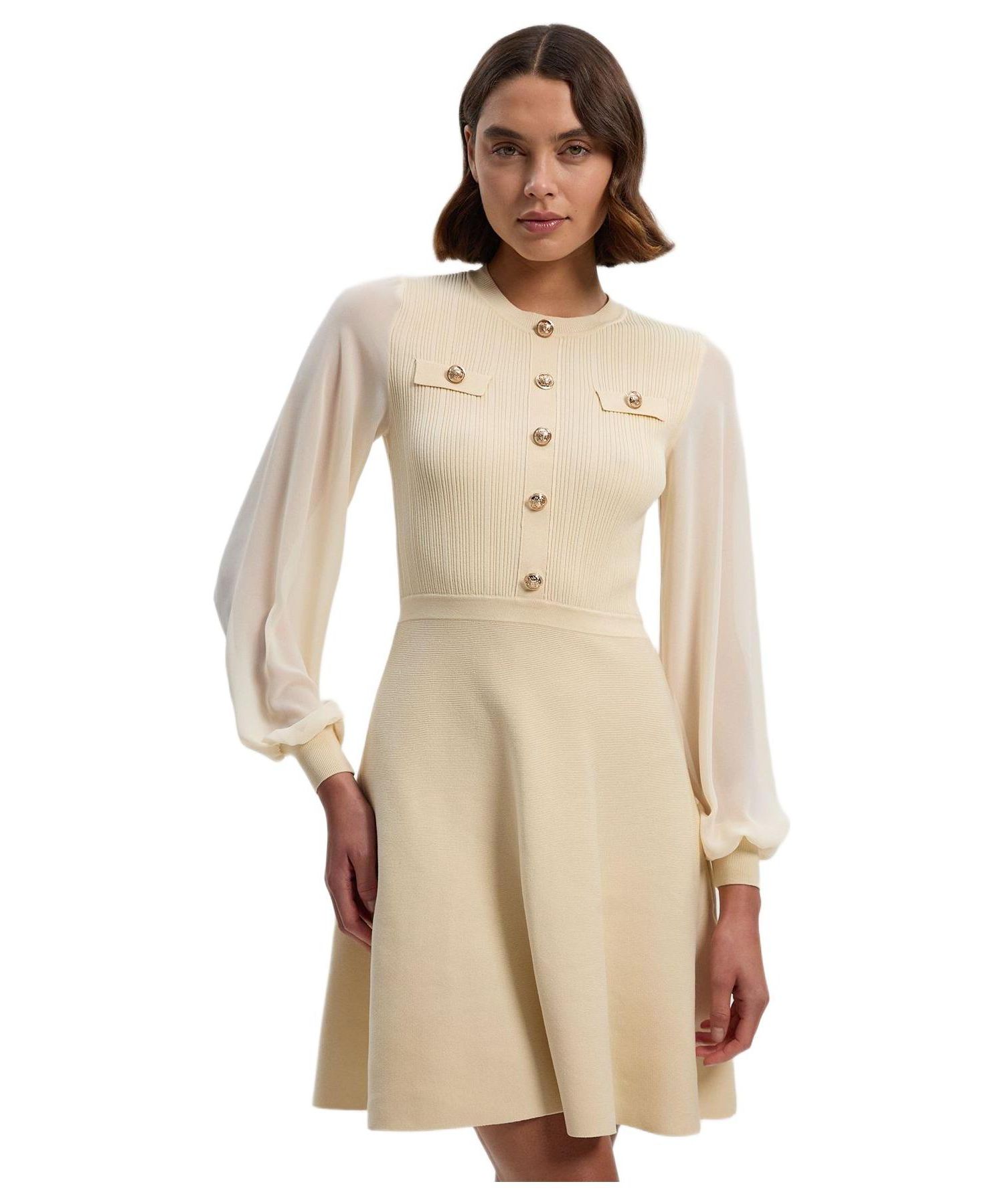 Women's Chiffon Sleeve Military Mini Knit Dress