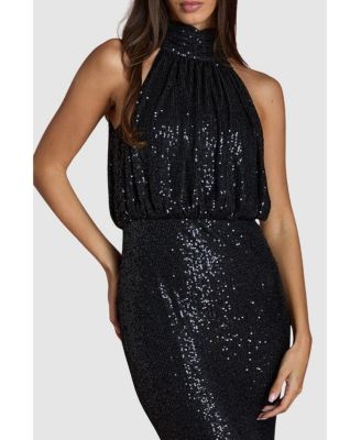 Women's Halterneck Sequin Bridesmaid Maxi Dress