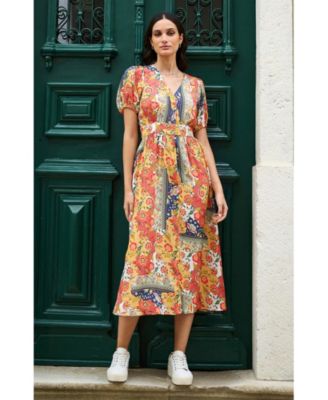 Women's Floral Patchwork Print Midi Shirt Dress