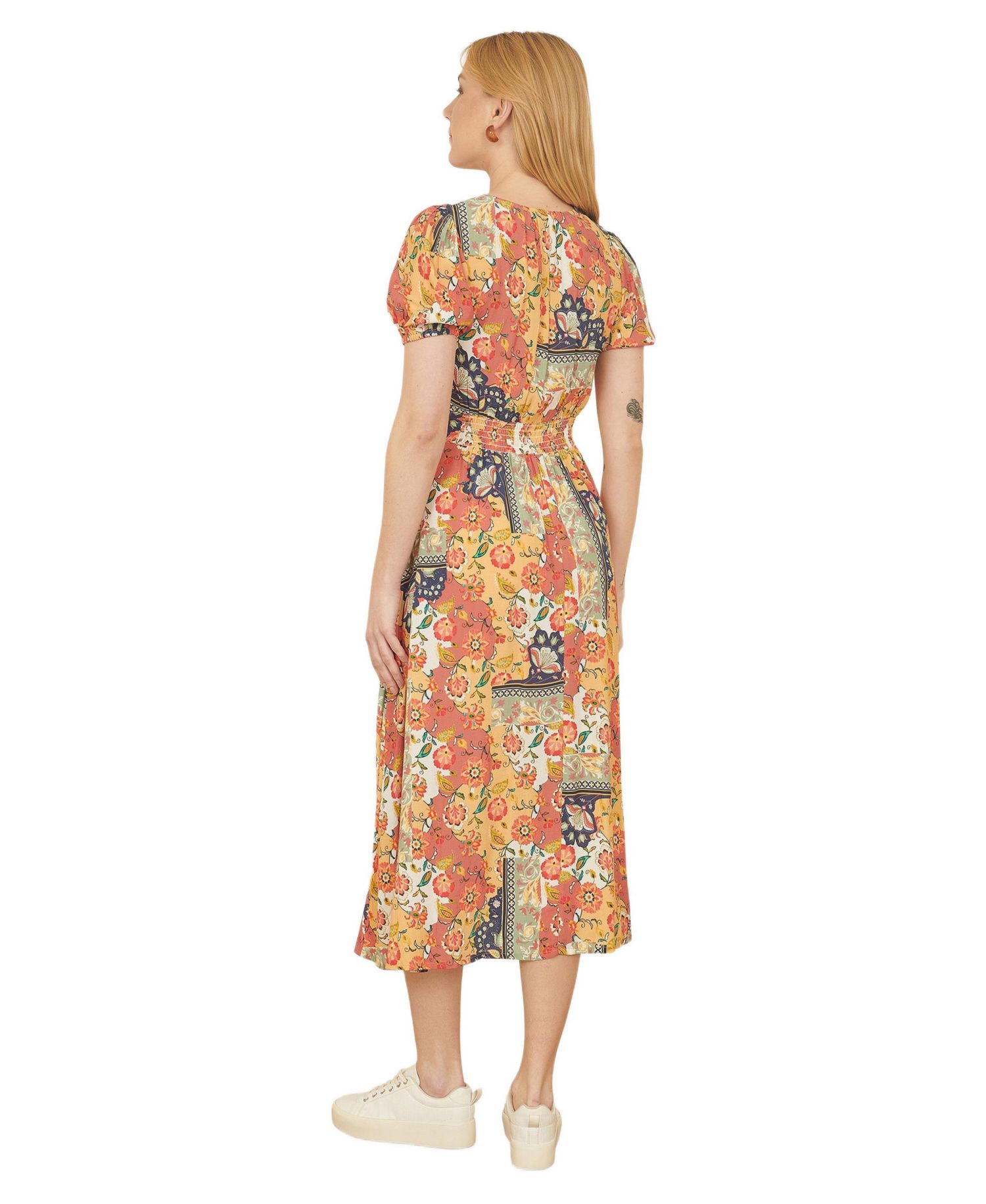 Women's Floral Patchwork Print Midi Shirt Dress