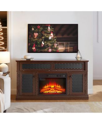 Embossed Pattern TV Stand with 23" Fireplace, Media Console, Dark Cherry, 58.27"W