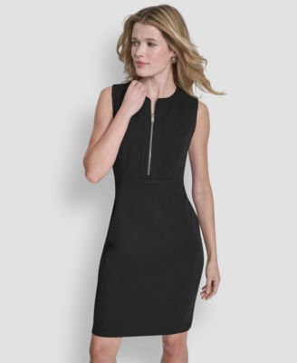Women's Sleeveless Zipper Front Crewneck Sheath Dress