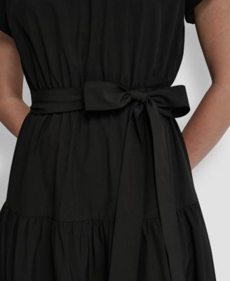 Women's Puff-Sleeve V-Neck Tiered Knee-Length Dress