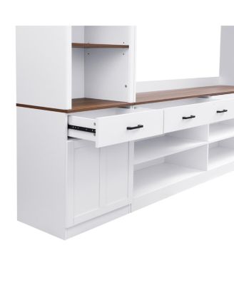 Farmhouse 4-Piece Entertainment Center with Bookshelf, Walnut TV Stand