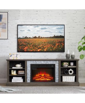 70" TV Stand with Faux Stone Surround and 23" Fireplace Insert.