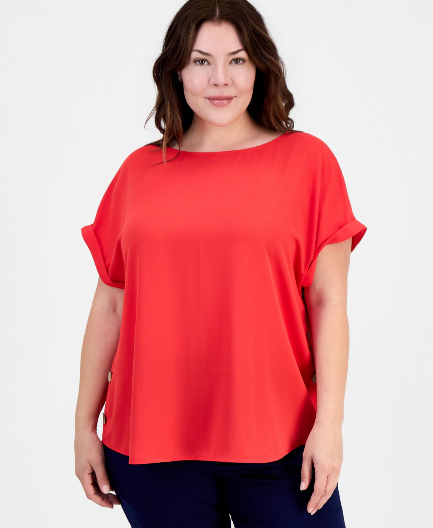 Plus Size Button-Trim Short-Sleeve Top