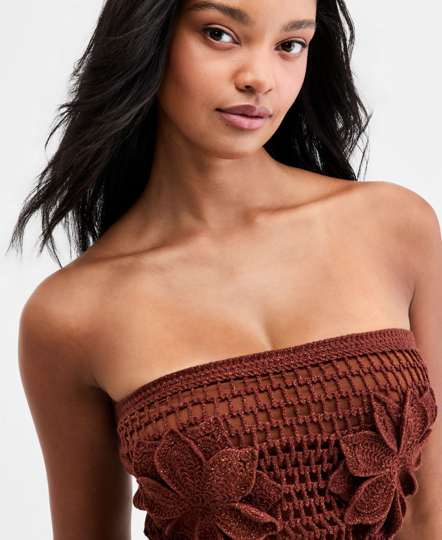 Women's Floral Crochet Strapless Mini Dress