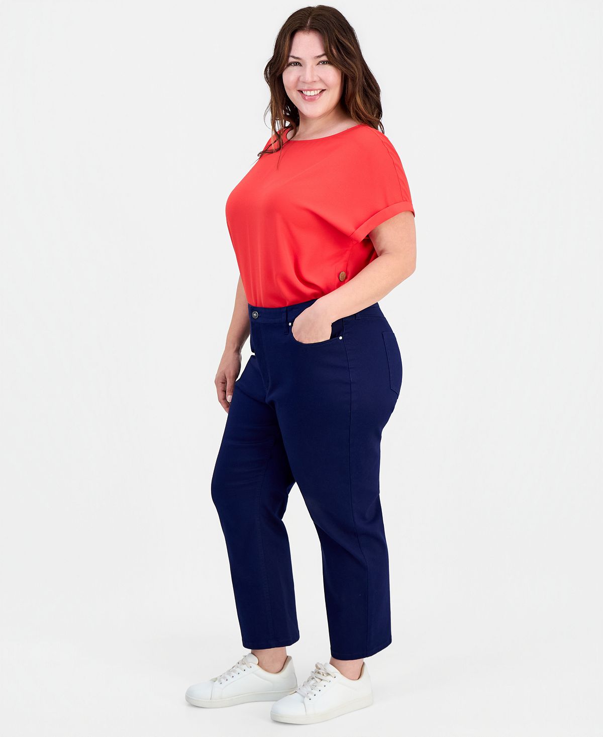 Jones New York Plus Size Lexington High Rise Crop Straight Leg Jeans view 2 — MAYCSS fashion products