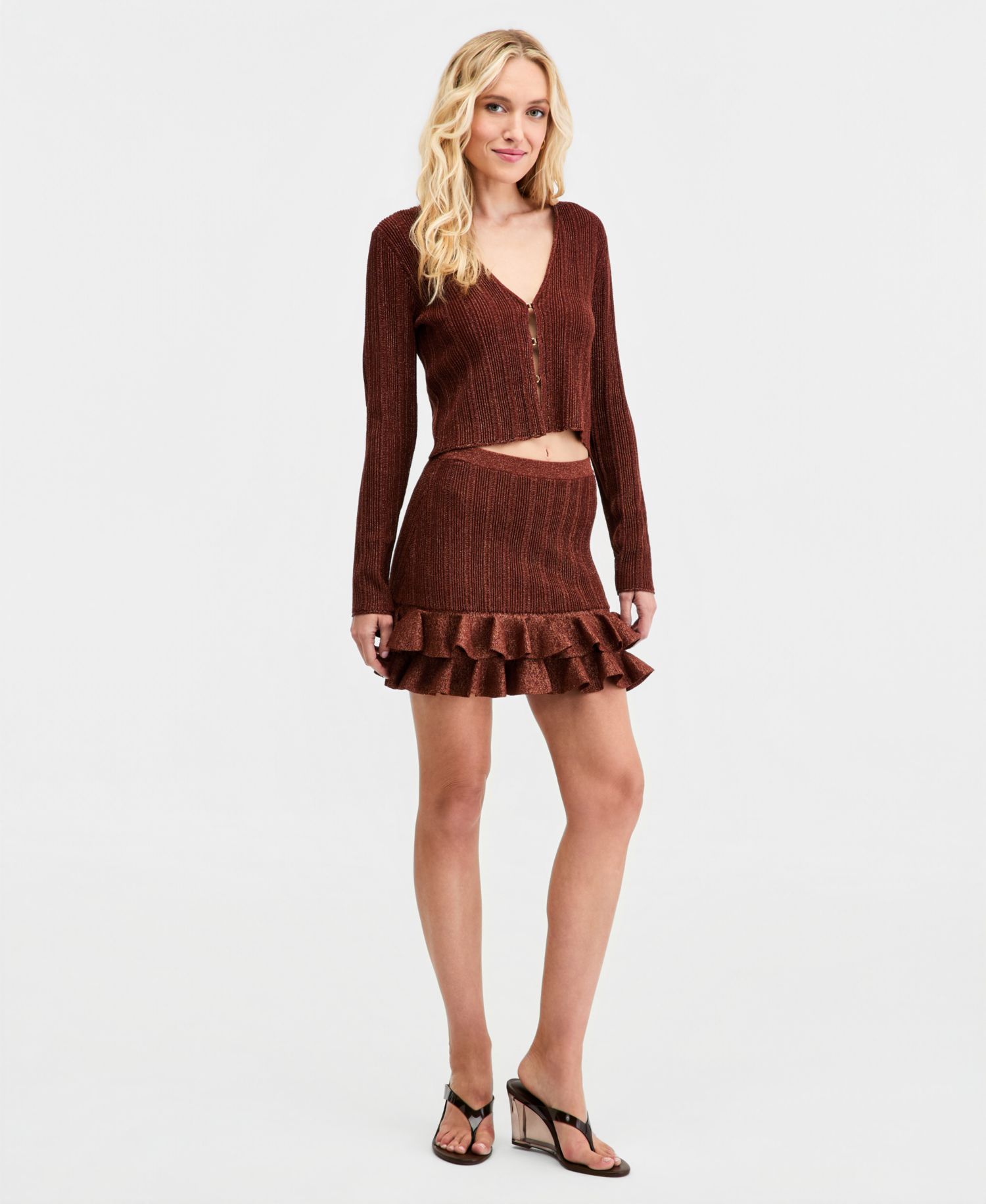 Women's Metallic-Knit Cropped Cardigan