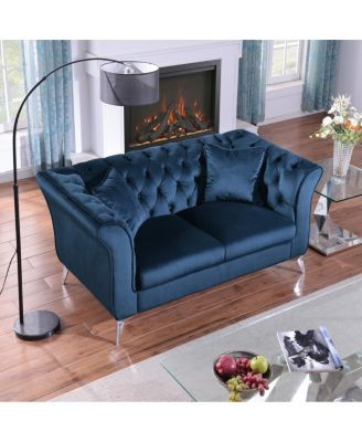  Chesterfield Stanford sofa, AZURE blue, tufted, scroll arm