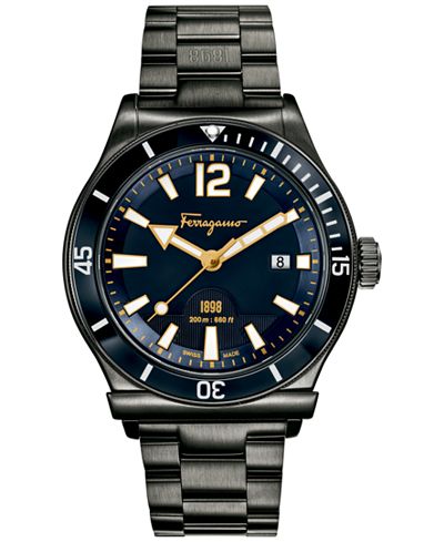 Ferragamo Men's Swiss 1898 Sport Gray Ion-Plated Stainless Steel Bracelet Watch 43mm FF333 0016
