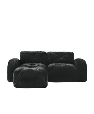 L-shaped Boneless Sofa, Soft Velvet, Tufted, 32D Sponge, No Assembly