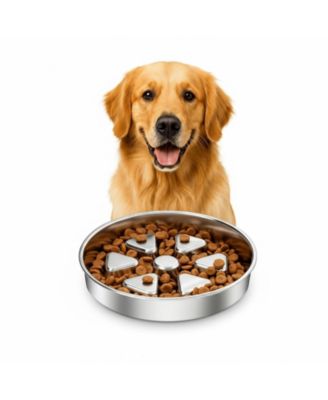 304 Stainless Steel Slow Feeder Dog Bowl 2.5 Cups Non-Slip Raised Design for Medium Large Dogs