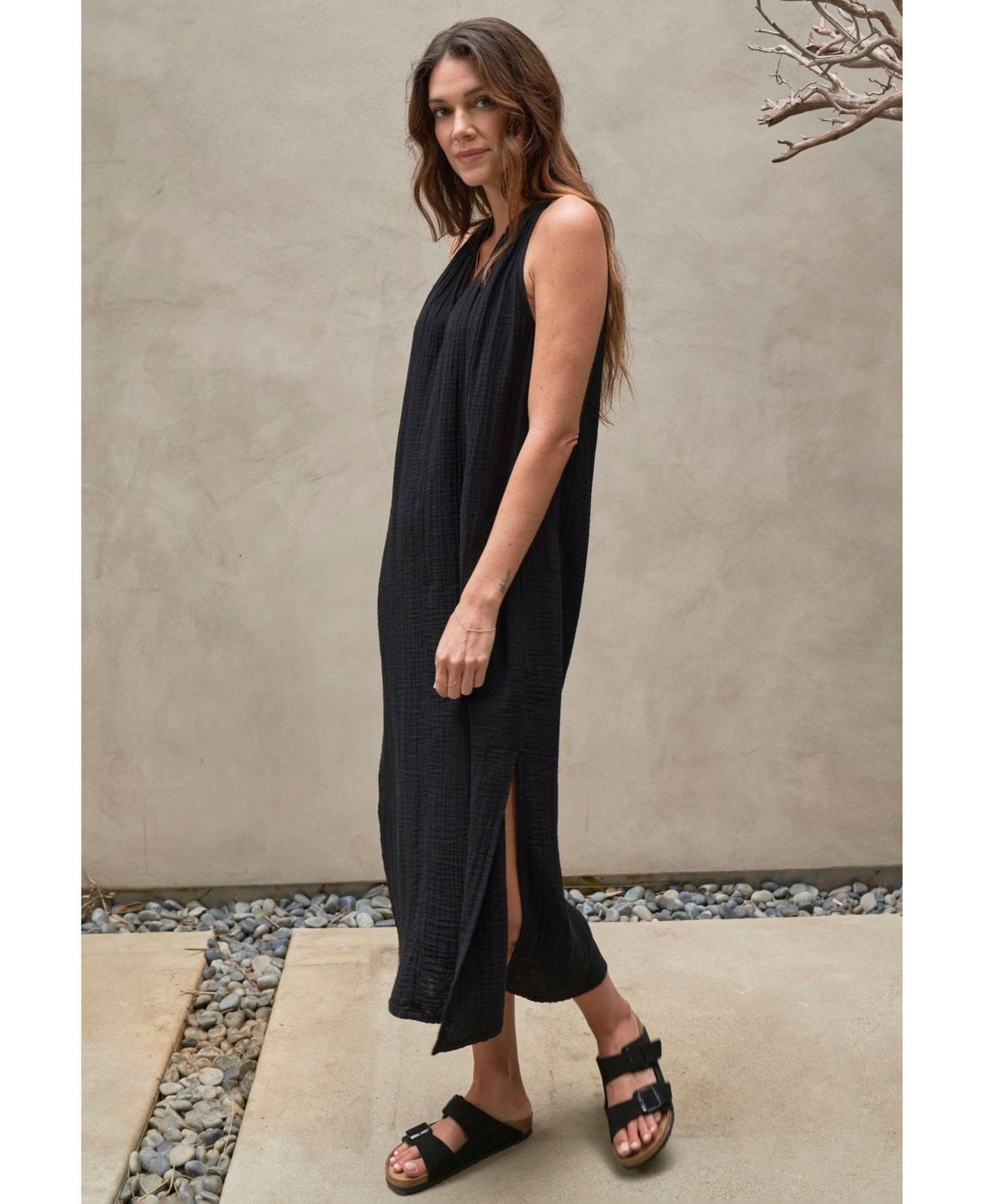 Women's Ocean+Main Sleeveless Gauze Midi Dress with Pockets