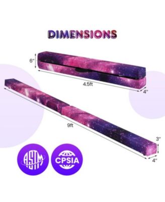 9 FT Folding Gymnastics Balance Beam with Anti-slip Base and Pine Wood Frame