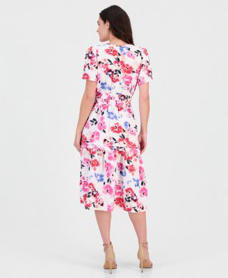 Women's Short-Sleeve Elastic-Waist Midi Dress