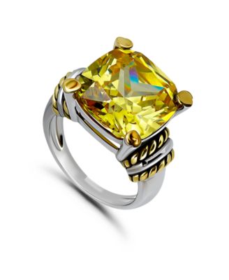 Yellow Cubic Zirconia Center Stone with Oxidized Twist Polish Accents Statement Ring