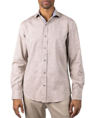 Men's Yarn Dyed Melange Linen Long Sleeve Shirt