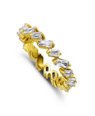 Cubic Zirconia Baguette Cut Stones Alternating Eternity Band Ring