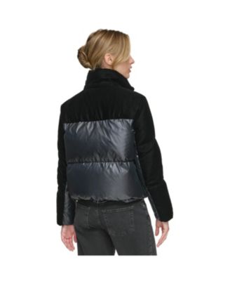 Vega Mixed Media Women's velvet and lacquer short down coat