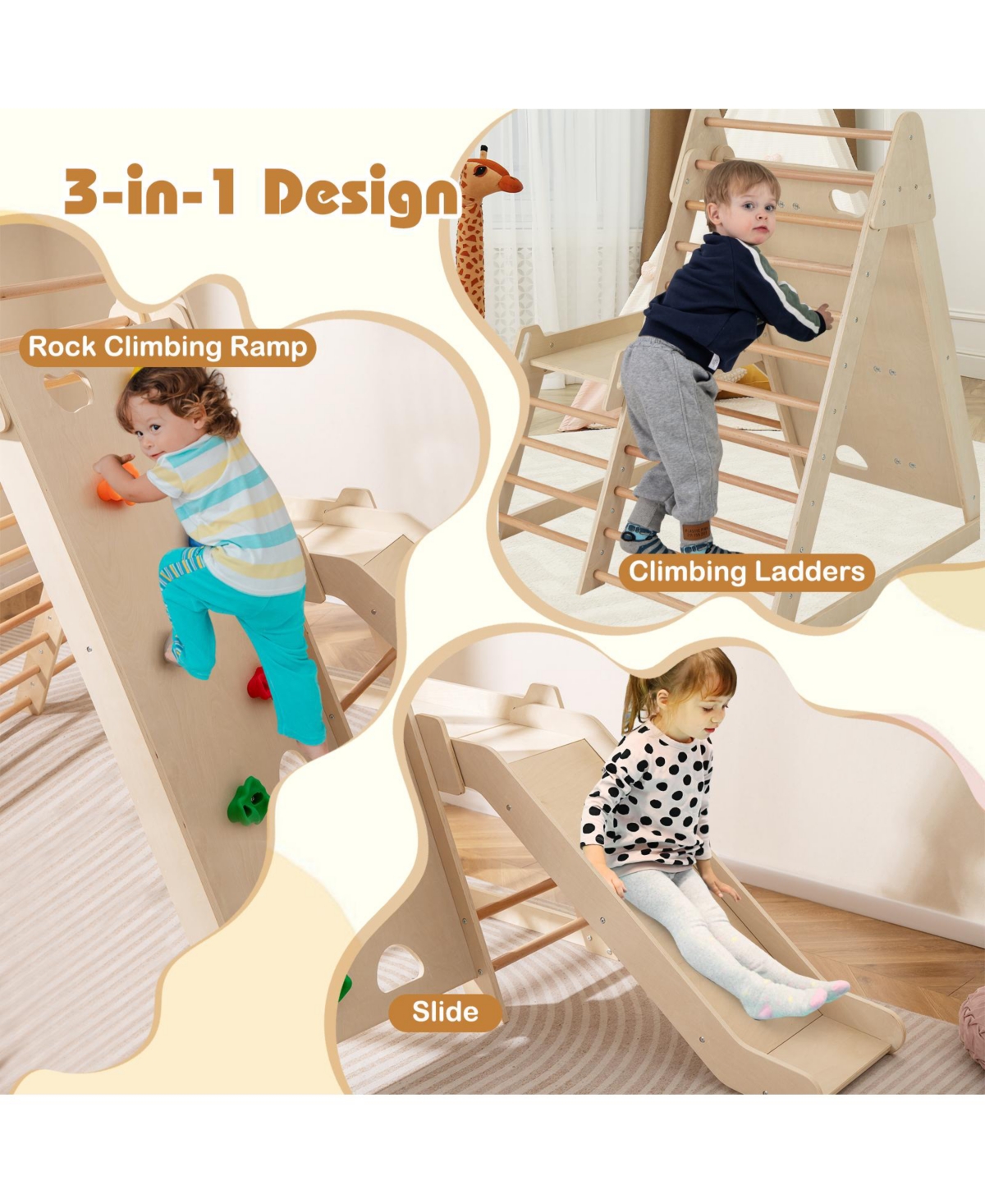 Mecale 3-in-1 Indoor Jungle Gym with Extended Slide for Toddlers