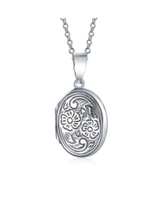 Embossed Floral Sunflower Photo Oval Locket Necklace Pendant Sterling Silver