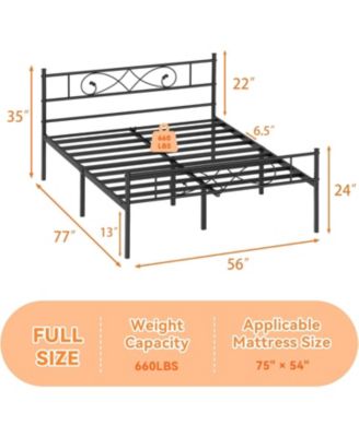 Full Size Metal Bed Frame, Unique Fist Design Headboard and Footboard, Platform Bed with Under Storage, No Box Spring Needed