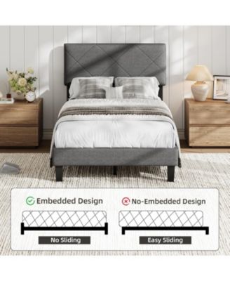 Upholstered Bed Frame with Headboard, Modern Platform Bed with Wooden Slats Support, Noise Free Platform Beds for Bedroom