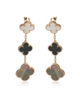 Yellow Gold Mother Of Pearl and Onyx Magic Alhambra Earrings