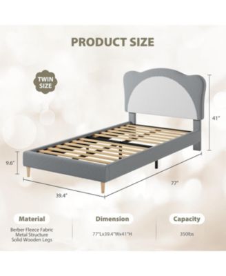 Full Bed Frame For Kids With Adjustable Boucle Headboard Upholstered Platform No Box Spring Easy Build