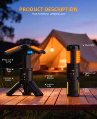 Rechargeable 10050mAh LED Camping Light, 1000LM 10W Portable Work Light with 3 Adjustable Heads, Multi Mode Emergency Lantern