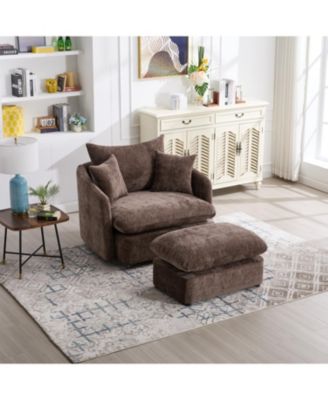 Oversized Swivel Accent Chair with Ottoman & Pillows