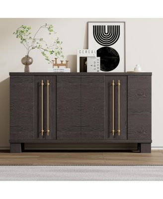 Taupe Wood Sideboard Cabinet with Adjustable Shelves & Gold Handles