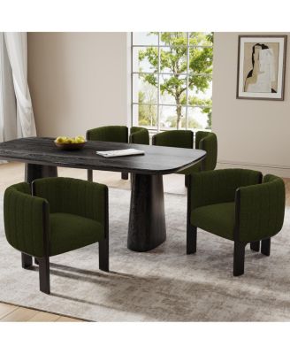 Dining Chairs Set of 4, Modern Olive Boucle Fabric, Rubber Wood Frame