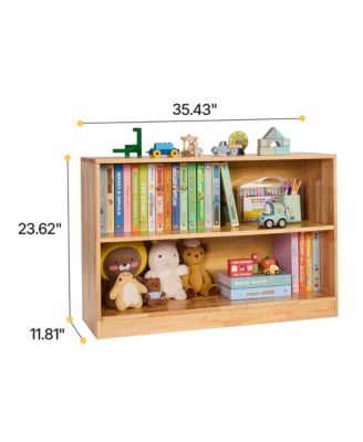 Wooden Toy Storage Organizer, 2-Tier Kids Display Storage Bookshelf for Living Room, Entryway, Preschool, Nursery