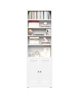 71" Industrial Metal Bookshelf - Freestanding Storage Bookcase with Adjustable Open Shelves and 2 Cabinet Door for Home Office