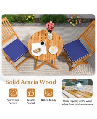 3PCS Patio Folding Wooden Bistro Set Cushioned Chair Conversation