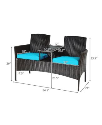 Patio Rattan Loveseat Sofa Cushioned Coffee Table