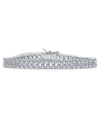 Classic Cocktail Stacked Multi Two Row CZ Cubic Zirconia Tennis Bracelet 7 Inch Silver Plated