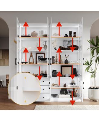 Modern 10-Shelf Accent Bookcase with Glass Doors, LED Lights