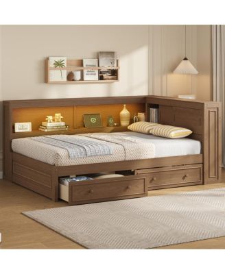 Full Size Wood Daybed with Storage, USB, LED, and 2 Drawers
