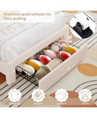 Upholstered LED Bed Frame Rainbow Headboard Storage Drawer Lamb Wool Princess Bed Kids Wood Slats