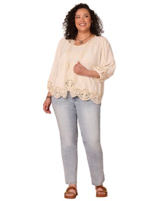 Plus Size Open-Front Crochet Crop Jacket