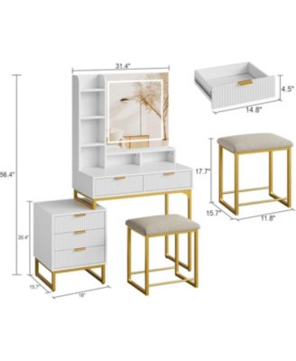 Makeup Vanity Set with LED Mirror 5 Drawers 3 Color Modes