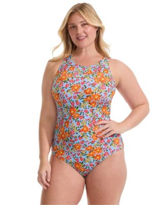 Plus Size Tugless High Neck Portrait Back One Piece Swimsuit