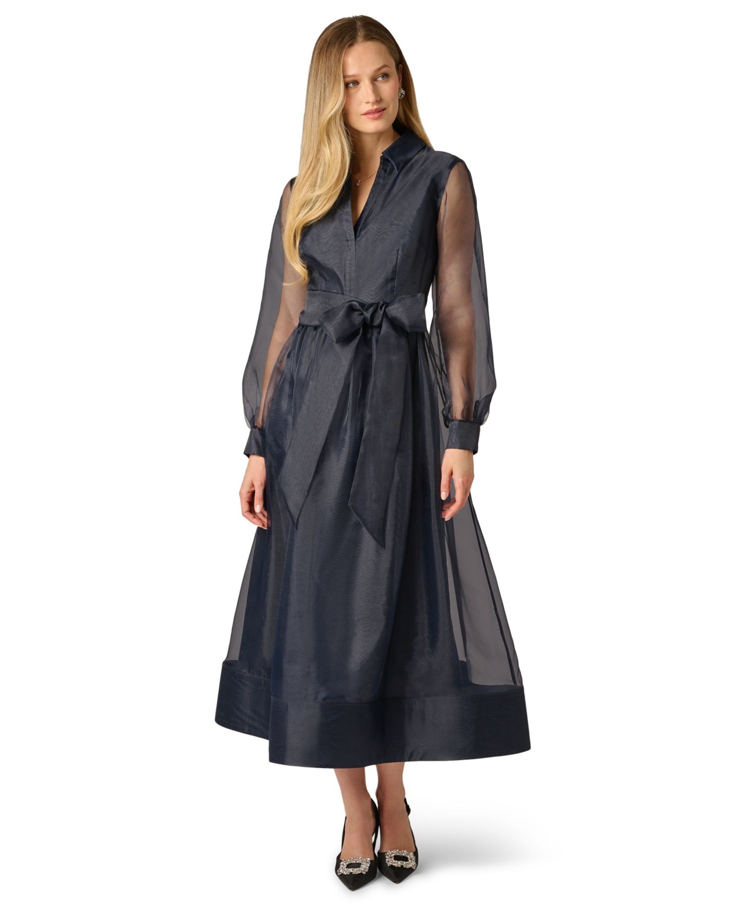 Women's Long-Sleeve V-Neck Shirt Dress